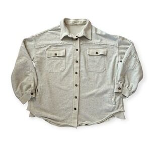 POL Womens Heather Grey French Terry Distressed Frayed Shacket Button Down XL